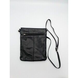 Margot Genuine Leather Black Crossbody Bag Purse Adjustable Strap 2 Zip Pockets